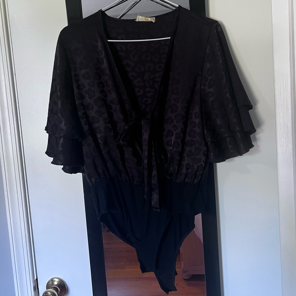 Altar’d State Black Leopard Satin Bodysuit